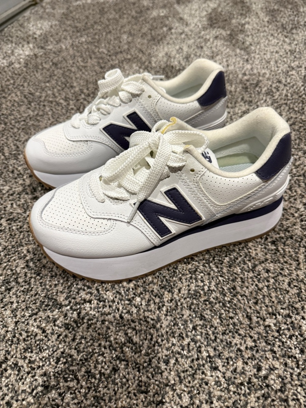 New Balance Women's White and Navy Platform Sneakers